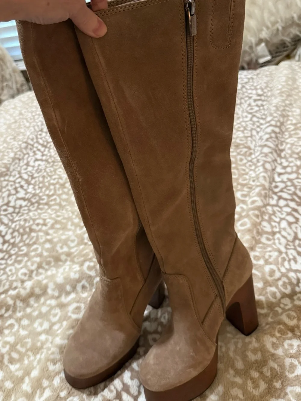 Vince Camuto Illishal Knee High Platform Boots Tan Suede